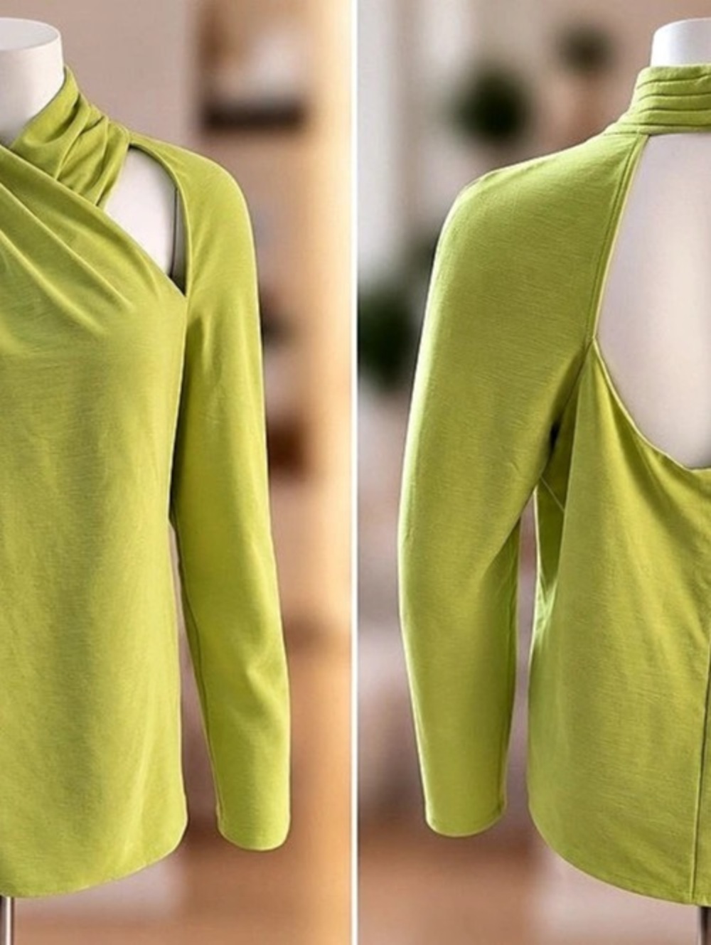 Express Chartreuse Green Cutout Long Sleeve Top L
